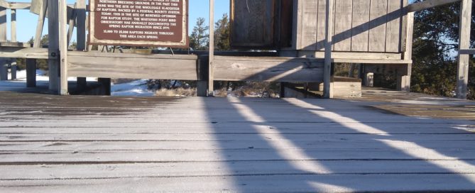 North arrow points to the hawk observation booth at Whitefish Point